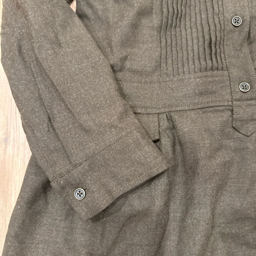 J.Crew Women Sz 12 Wool Dress Pin Tuck Olive Pleated Drop Waist Cottage Prairie